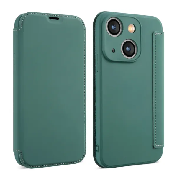 SOFTY Zaklápací obal pre Apple iPhone 15 Plus tmavozelený