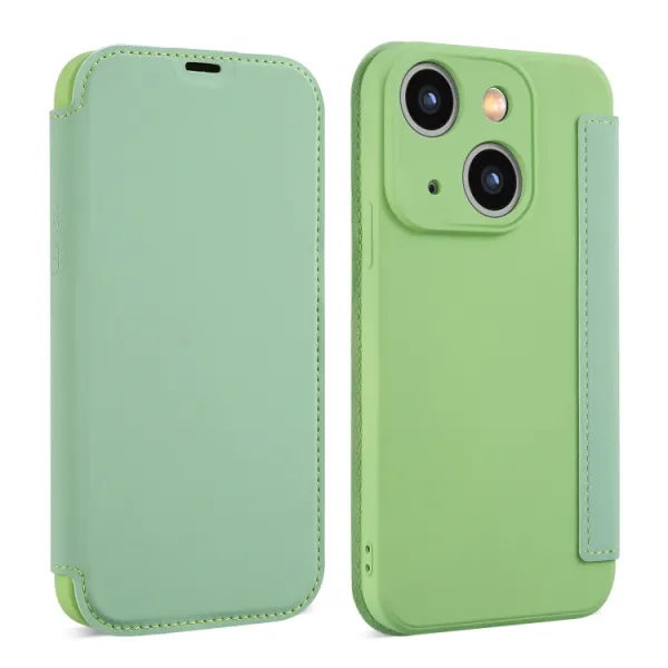SOFTY Zaklápací obal pre Apple iPhone 15 Plus svetlozelený