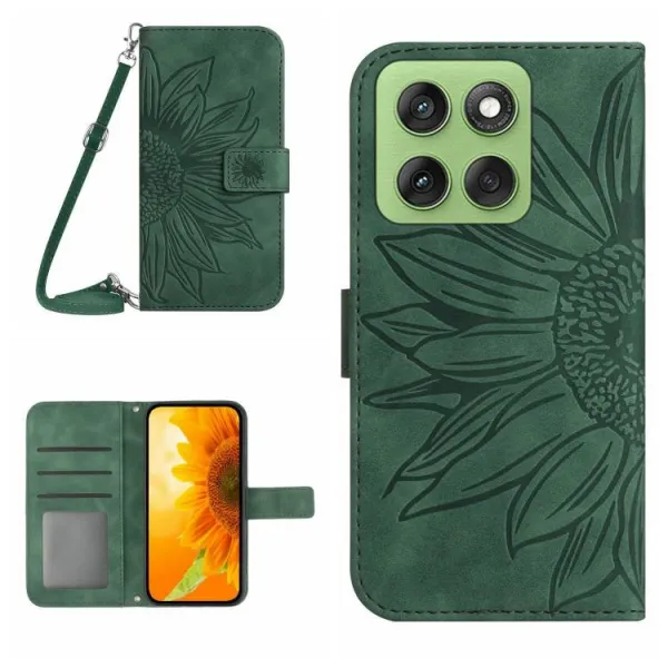 ART SUNFLOWER Peňaženkový obal so šnúrkou pre Motorola Edge 60 / Edge 60 Fusion zelený