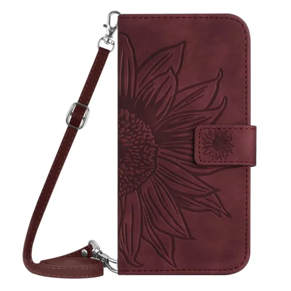 ART SUNFLOWER Peňaženkový obal so šnúrkou pre Xiaomi Redmi Note 15 Pro bordový