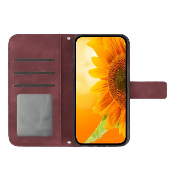 ART SUNFLOWER Peňaženkový obal so šnúrkou pre Xiaomi Redmi Note 15 Pro bordový