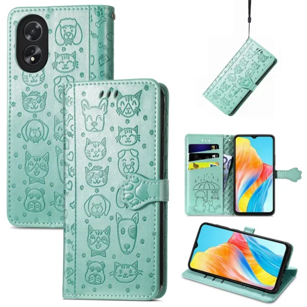 ART ANIMALS Peňaženkový obal pre Oppo A38 zelený