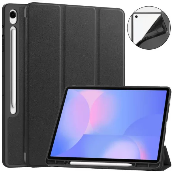 LEATHER Zaklápací kryt pre Samsung Galaxy Tab S10 FE+ čierny