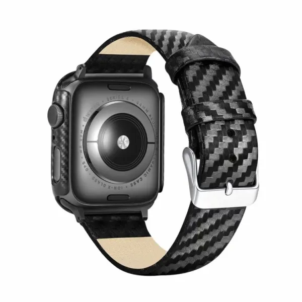 CARBON Kožený remienok + obal Apple Watch 5 / Watch 4 (40mm) čierny