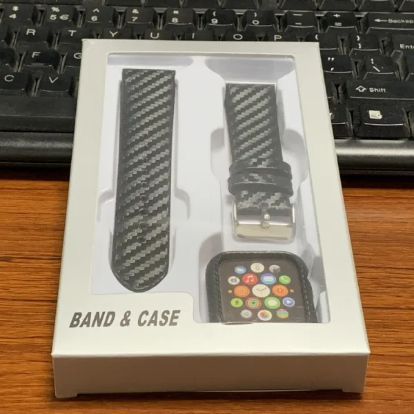 CARBON Kožený remienok + obal Apple Watch 5 / Watch 4 (40mm) čierny