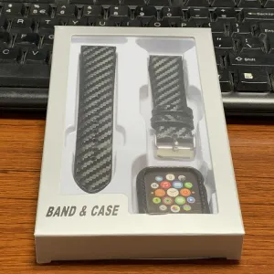 CARBON Kožený remienok + obal Apple Watch 5 / Watch 4 (40mm) čierny