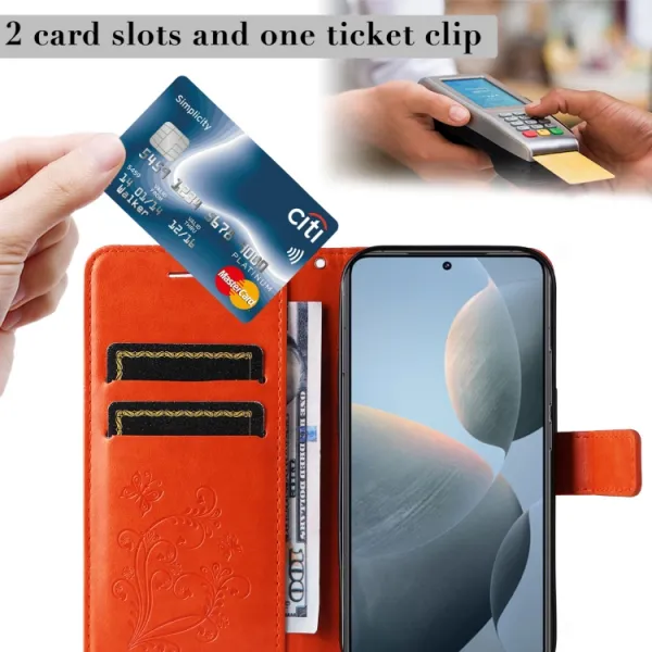 ART BUTTERFLY Peňaženkový obal pre Xiaomi 14T oranžový