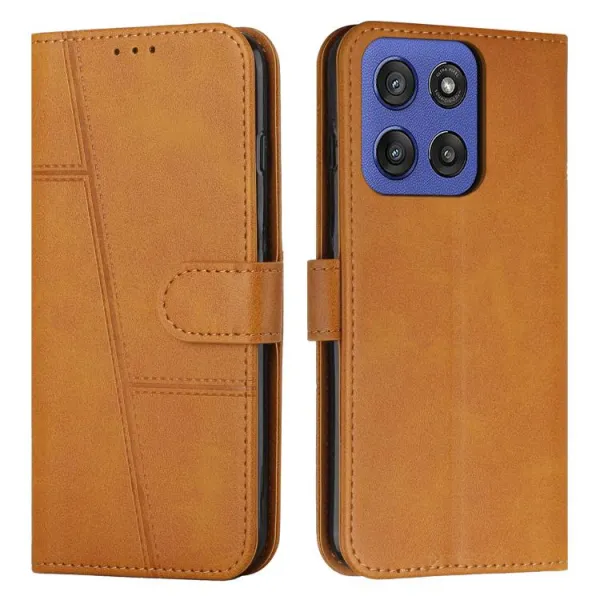 STITCHED Peňaženkový kryt pre Motorola Edge 60 / Edge 60 Fusion svetlohnedý