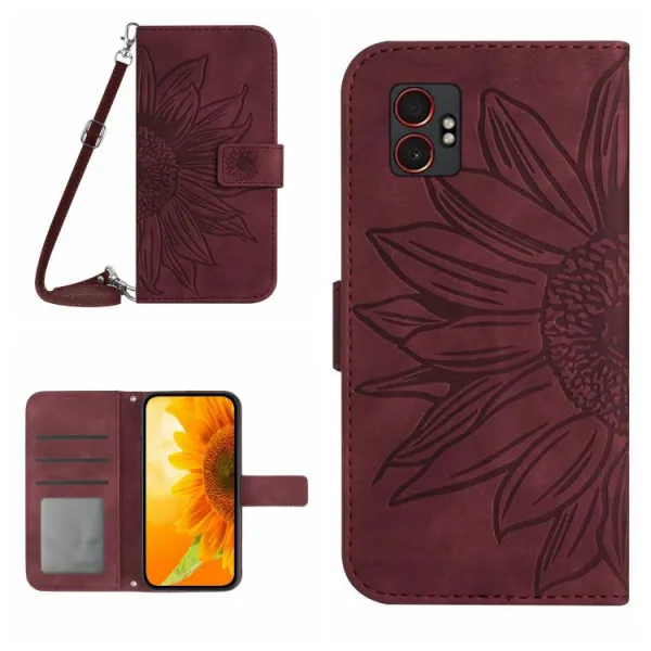 ART SUNFLOWER Peňaženkový obal so šnúrkou pre Samsung Galaxy Xcover 7 Pro bordový