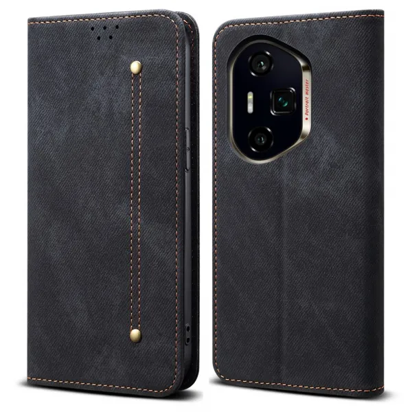 DENIM Peňaženkový kryt pre Honor 400 Pro 5G čierny
