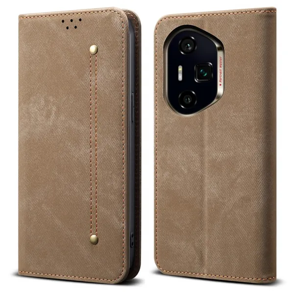 DENIM Peňaženkový kryt pre Honor 400 Pro 5G šedohnedý