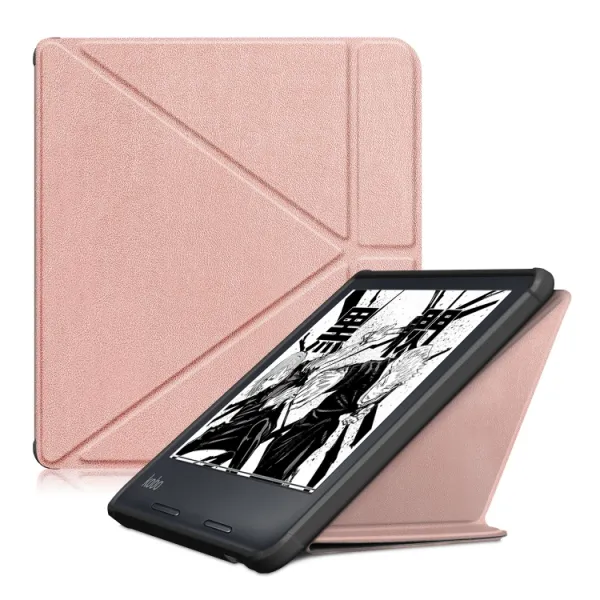 LEATHER Zaklápací kryt pre Kobo Libra Colour ružový