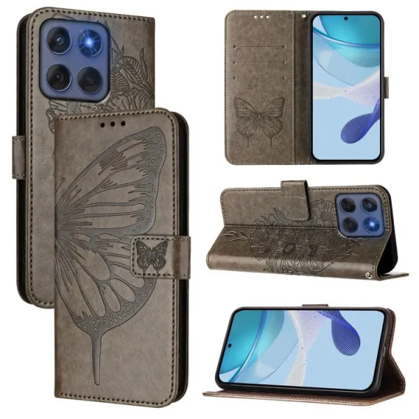 ART BUTTERFLY Peňaženkový obal pre Motorola Edge 60 / Edge 60 Fusion šedý