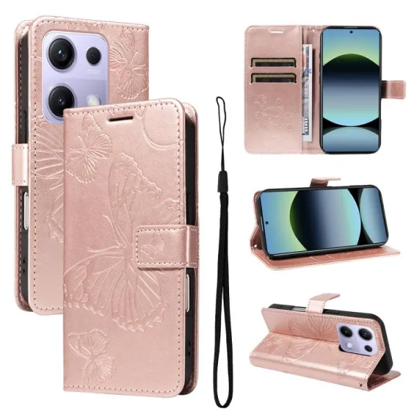 ART BUTTERFLY Peňaženkový obal pre Xiaomi Redmi Note 14S ružový