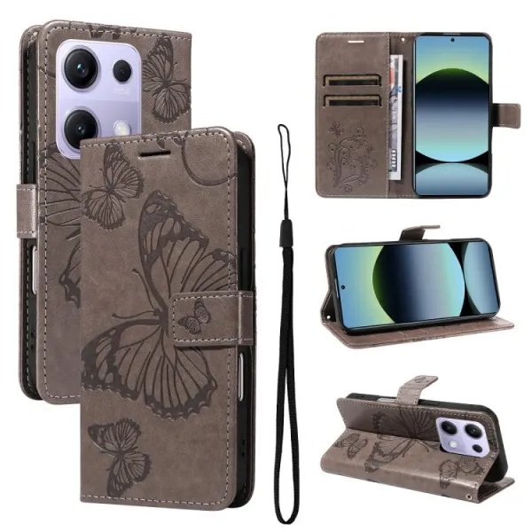 ART BUTTERFLY Peňaženkový obal pre Xiaomi Redmi Note 14S šedý