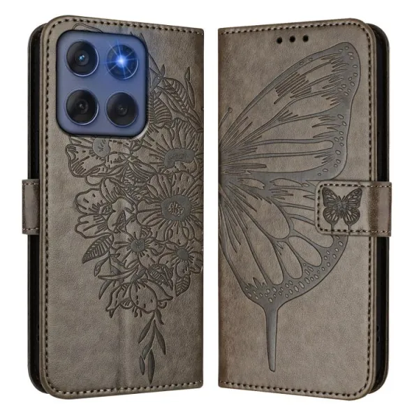 ART BUTTERFLY Peňaženkový obal pre Motorola Edge 60 / Edge 60 Fusion šedý