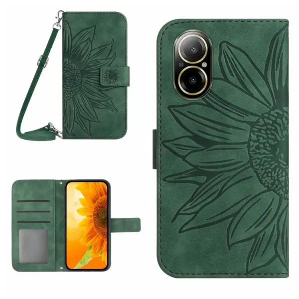 ART SUNFLOWER Peňaženkový obal pre Realme C67 zelený