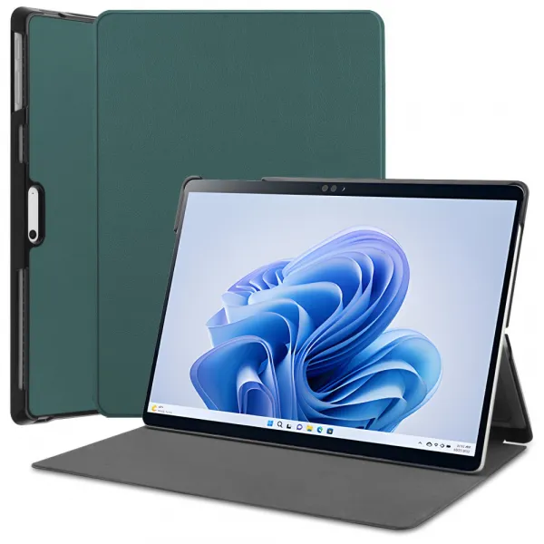 LEATHER Zaklápací kryt pre Microsoft Surface Pro 9 / 10 / 11 zelený