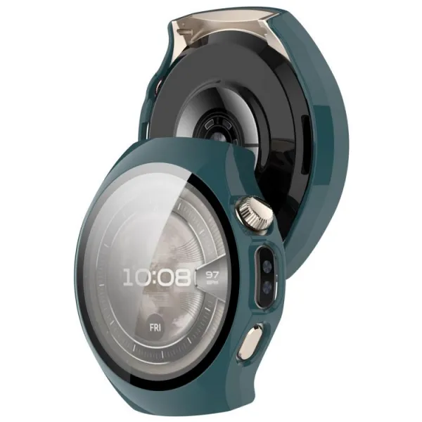 PC FULL COVER Plastový kryt so sklom pre Huawei Watch 5 42mm tmavozelený