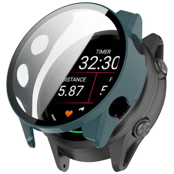 PC FULL COVER Plastový kryt so sklom pre Garmin Forerunner 970 tmavozelený