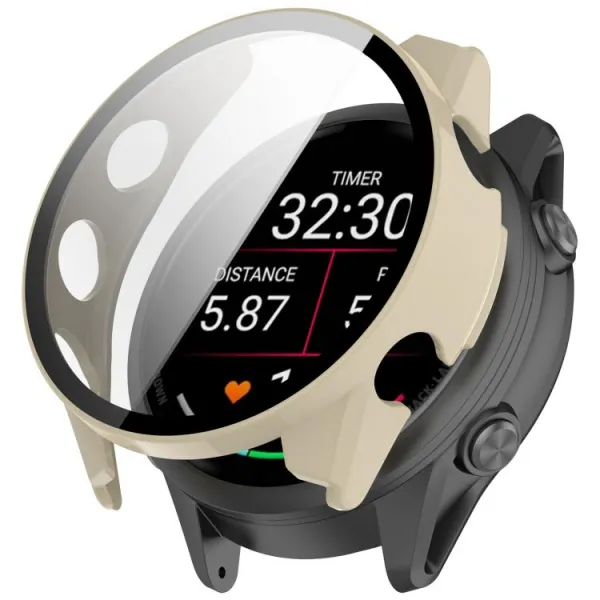 PC FULL COVER Plastový kryt so sklom pre Garmin Forerunner 970 IVORY WHITE