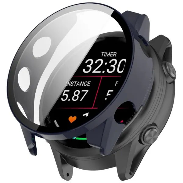 PC FULL COVER Plastový kryt so sklom pre Garmin Forerunner 970 tmavomodrý