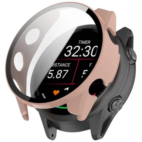 PC FULL COVER Plastový kryt so sklom pre Garmin Forerunner 970 ružový