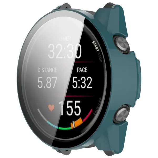 PC FULL COVER Plastový kryt so sklom pre Garmin Forerunner 970 tmavozelený