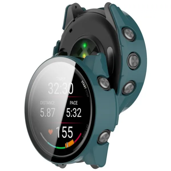 PC FULL COVER Plastový kryt so sklom pre Garmin Forerunner 970 tmavozelený