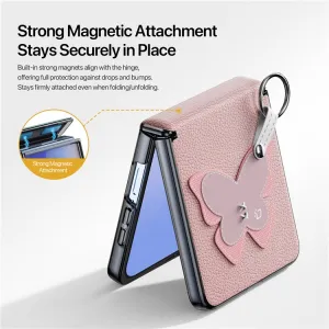 DUX LUVY Kryt so šnúrkou pre Samsung Galaxy Z Flip7 5G PINK BUTTERFLY