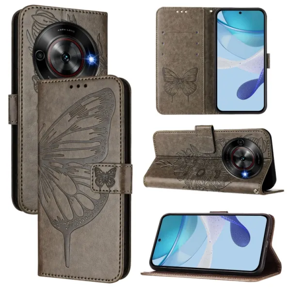 ART BUTTERFLY Peňaženkový obal pre ZTE Blade A75 5G / Nubia Focus 5G šedý