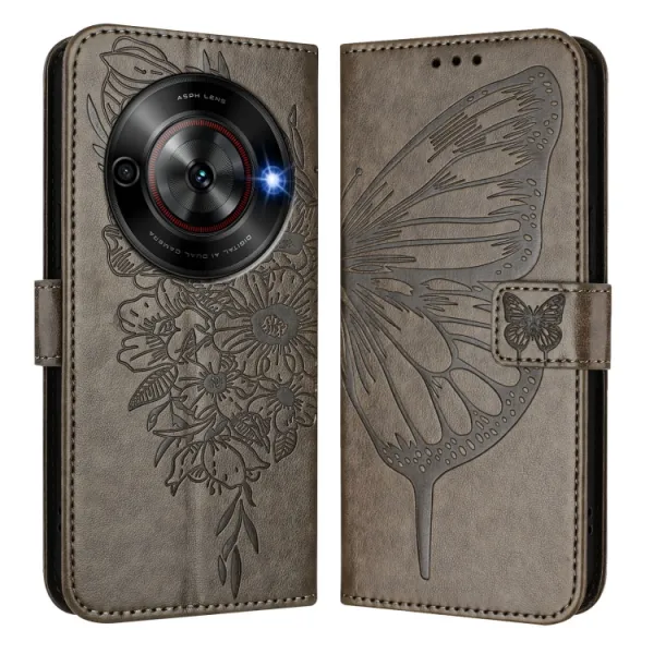 ART BUTTERFLY Peňaženkový obal pre ZTE Blade A75 5G / Nubia Focus 5G šedý