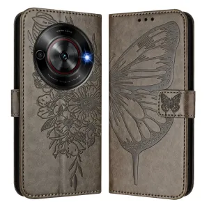 ART BUTTERFLY Peňaženkový obal pre ZTE Blade A75 5G / Nubia Focus 5G šedý