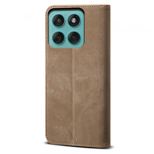 DENIM Peňaženkový kryt pre Motorola Edge 60 Pro šedohnedý