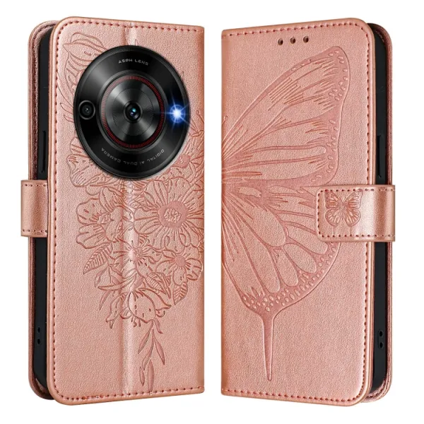 ART BUTTERFLY Peňaženkový obal pre ZTE Blade A75 5G / Nubia Focus 5G ružový