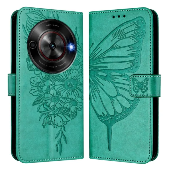 ART BUTTERFLY Peňaženkový obal pre ZTE Blade A75 5G / Nubia Focus 5G zelený