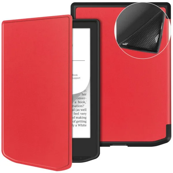 LEATHER Zaklápací kryt pre PocketBook 619 Verse Lite červený
