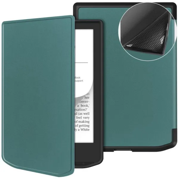 LEATHER Zaklápací kryt pre PocketBook 619 Verse Lite zelený