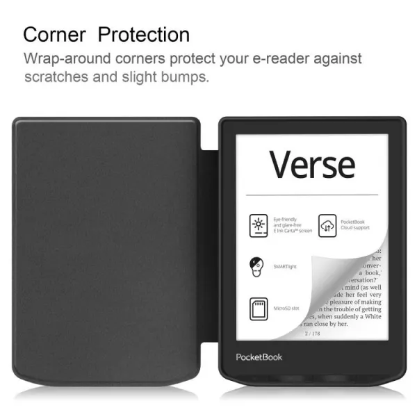 LEATHER Zaklápací kryt pre PocketBook 619 Verse Lite modrý