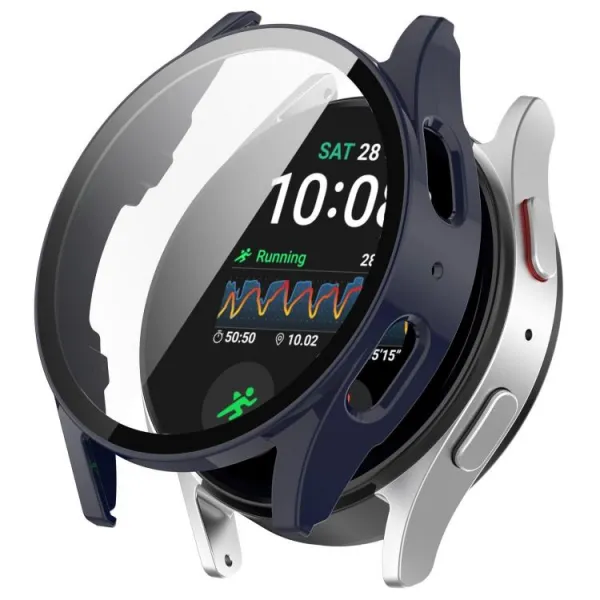 PC FULL COVER Plastový kryt so sklom pre Samsung Galaxy Watch 7 40mm tmavomodrý