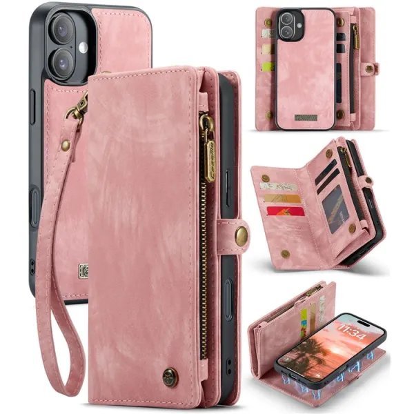 WALLET Ochranný kryt s peňaženkou 2v1 pre Apple iPhone 16 Plus ružový