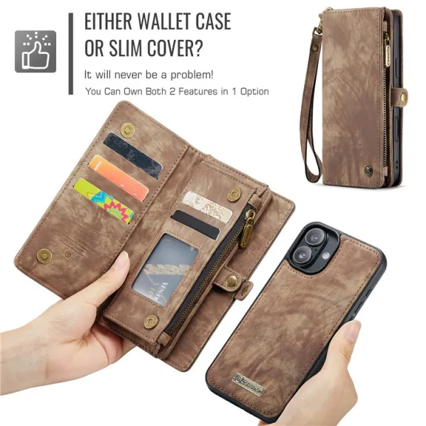 WALLET Ochranný kryt s peňaženkou 2v1 pre Apple iPhone 16 Plus hnedý