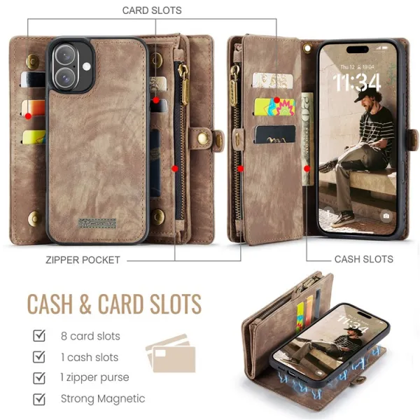WALLET Ochranný kryt s peňaženkou 2v1 pre Apple iPhone 16 Plus hnedý