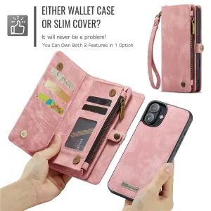WALLET Ochranný kryt s peňaženkou 2v1 pre Apple iPhone 16 Plus ružový