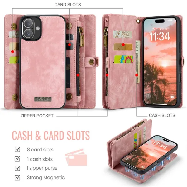 WALLET Ochranný kryt s peňaženkou 2v1 pre Apple iPhone 16 Plus ružový