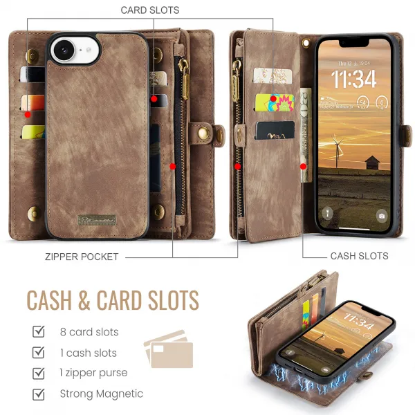 WALLET Ochranný kryt s peňaženkou 2v1 pre Apple iPhone 16e / iPhone 17e hnedý