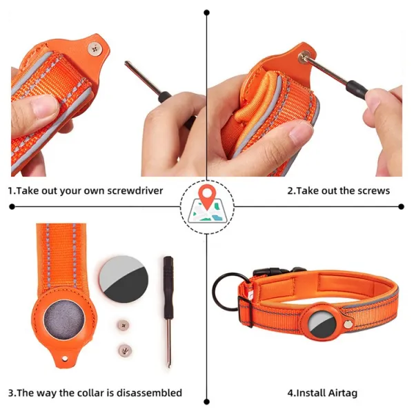 PROTEMIO GLOWY PAW Reflexný obojok pre Apple AirTag VEĽKOSŤ: S - ružový