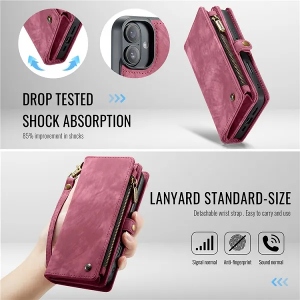 WALLET Ochranný kryt s peňaženkou 2v1 pre Apple iPhone 16 Plus červený