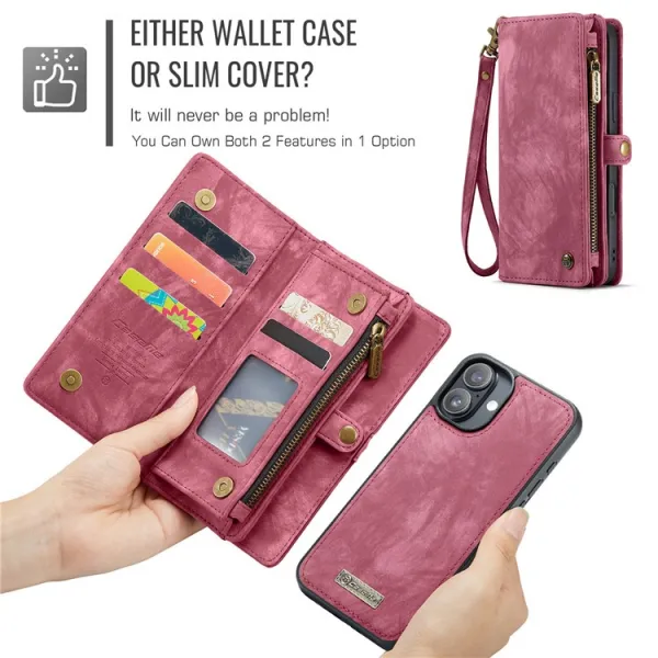 WALLET Ochranný kryt s peňaženkou 2v1 pre Apple iPhone 16 Plus červený