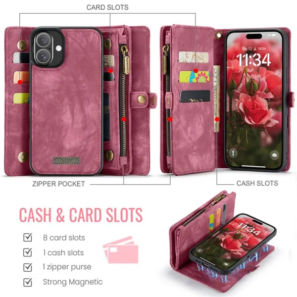 WALLET Ochranný kryt s peňaženkou 2v1 pre Apple iPhone 16 Plus červený